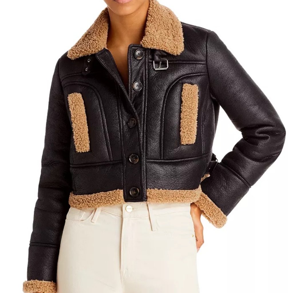 French Connection Belen Cropped Faux Fur Jacket Black Size 6 Us